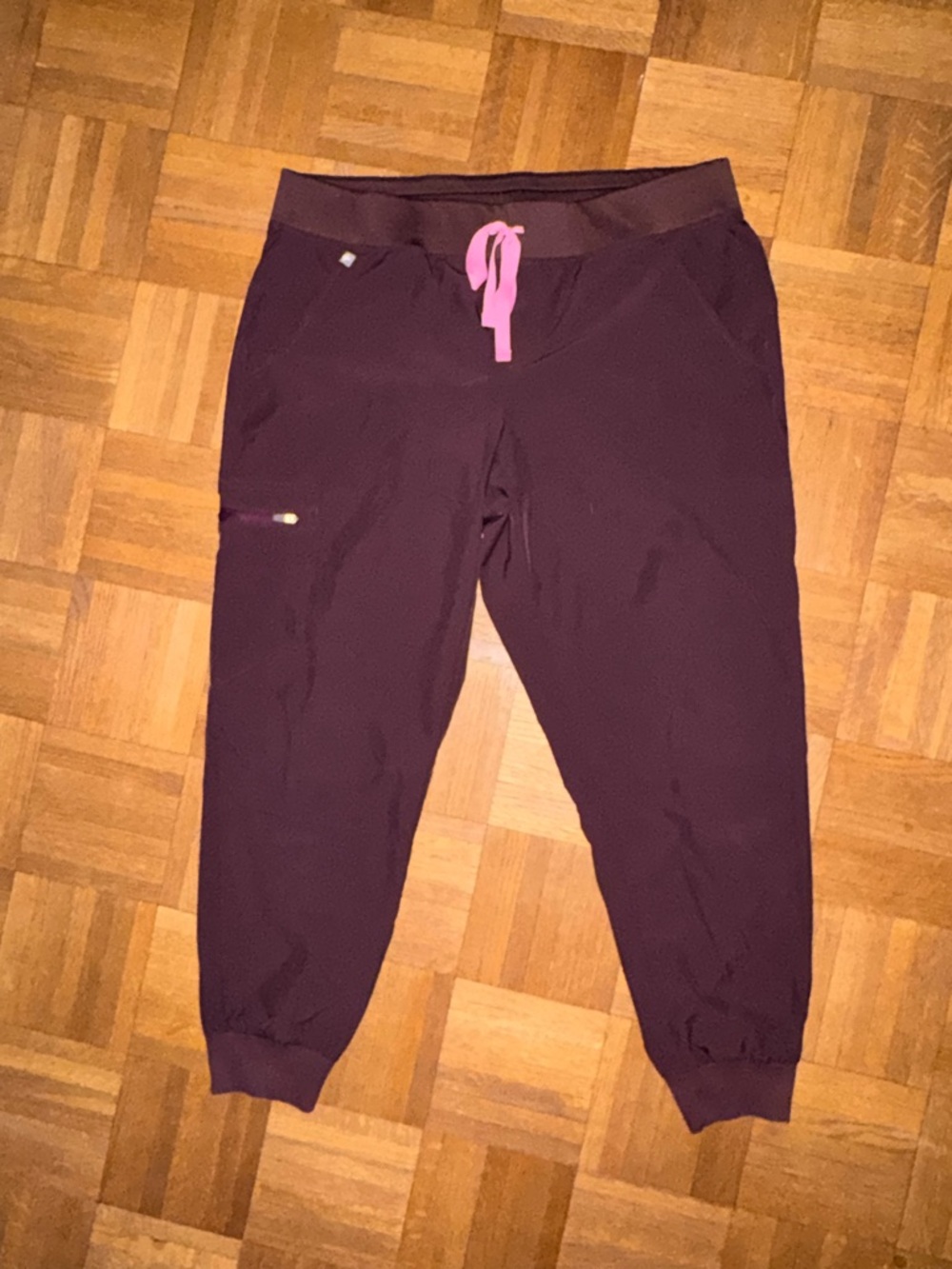Figs Women's Track Joggers in Plum with Pink Drawstring